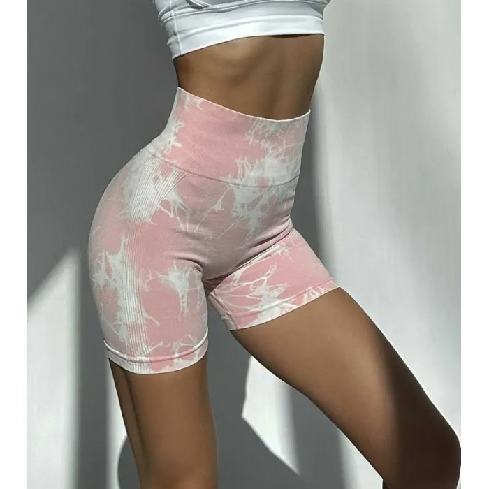 Укорочені велосипеди безшовні Tracks Shorts PUSH-UP Marble 01 (Pink white)